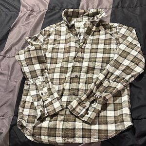 Men's Grey and White Plaid Button-Up Shirt